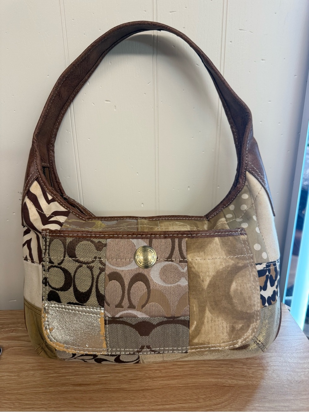 Coach Patchwork Shoulder Bag in Brown and Tan